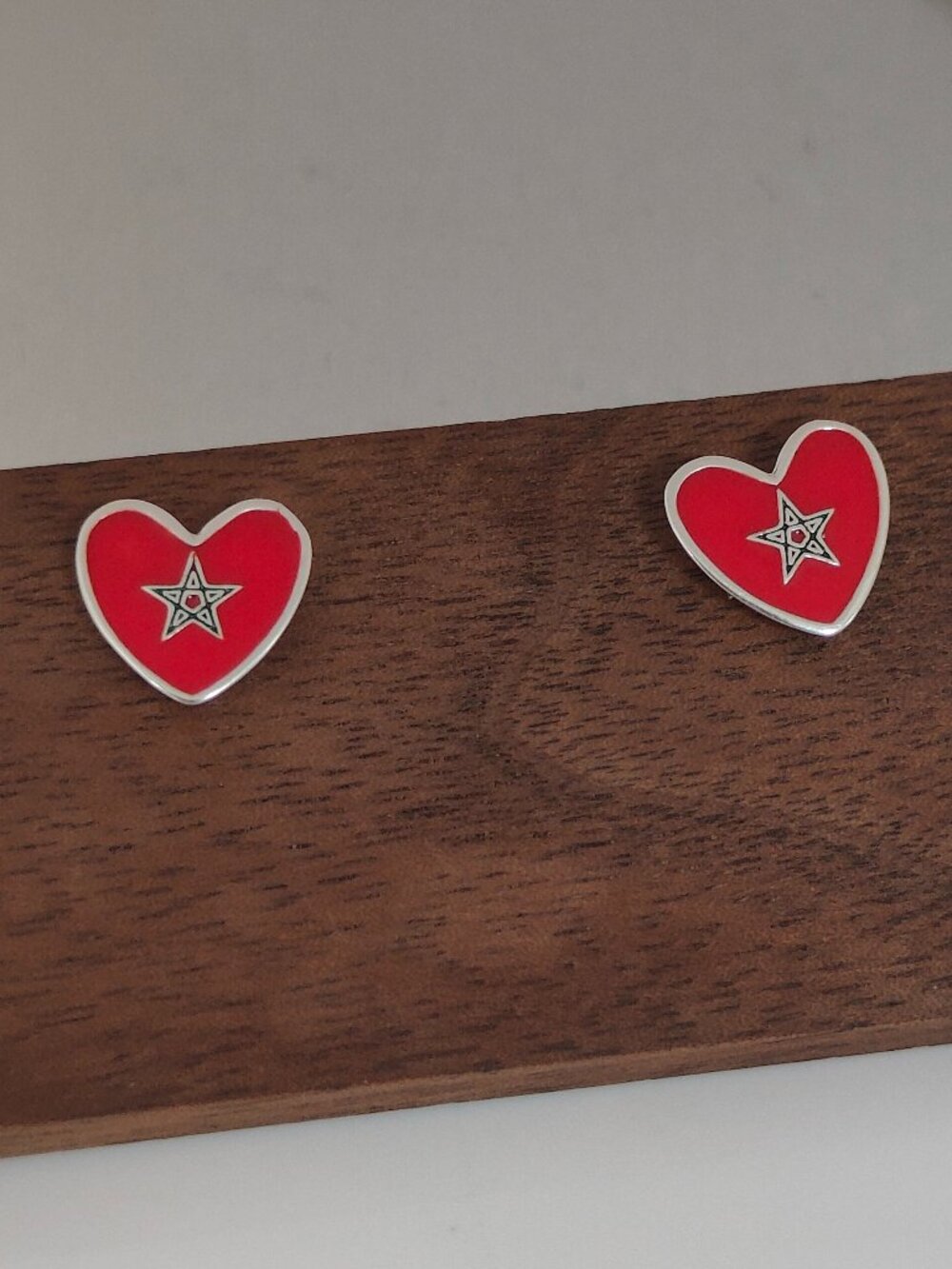 Morocco Flag Heart Stud Earring Exclusive Designed S925 Silver with box